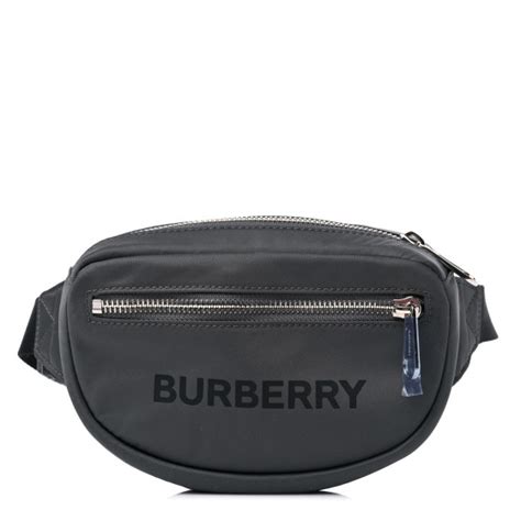 BURBERRY Econyl Logo Print Small Cannon Bum Bag Charcoal .